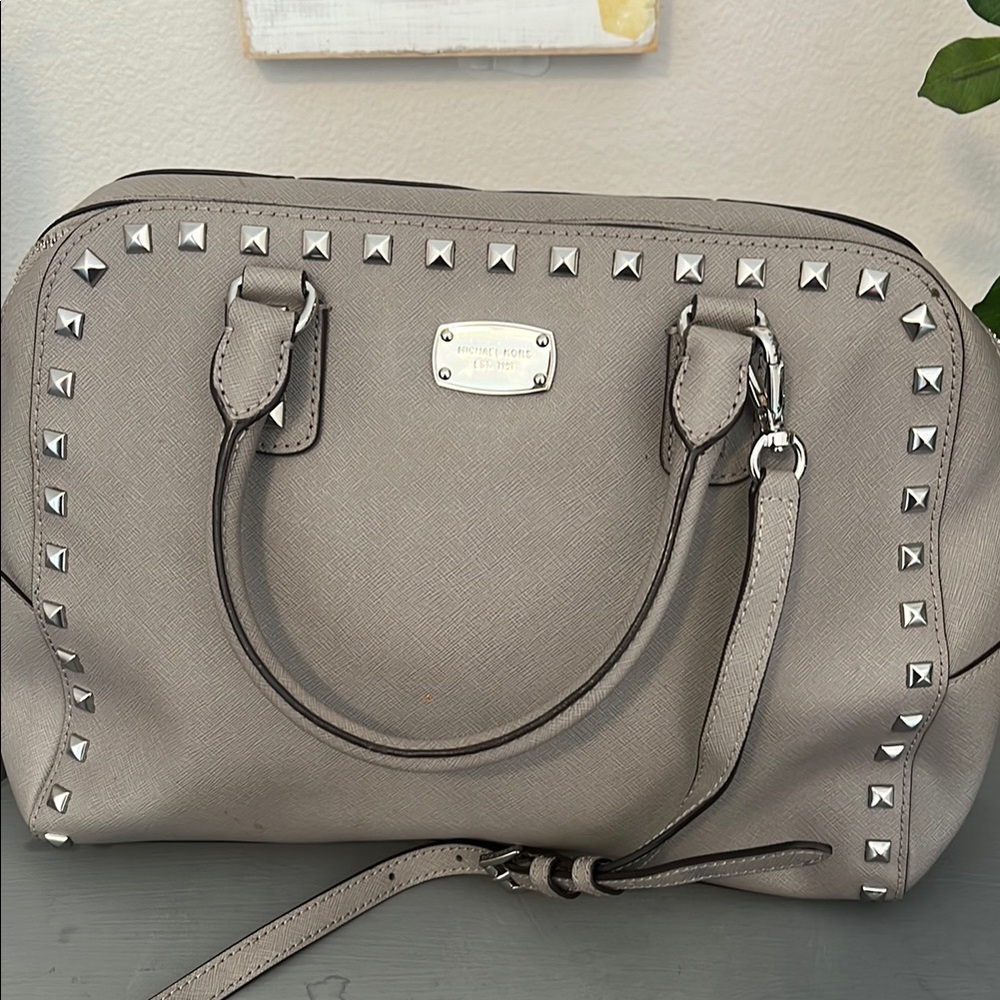 Michael Kors Gray Silver Studded Satchel